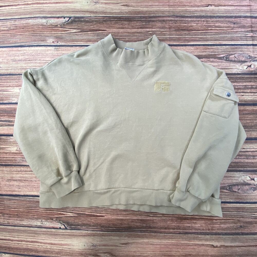 Russell Vintage 90s Cream Beige Crewneck Cropped Sweater Womens Small